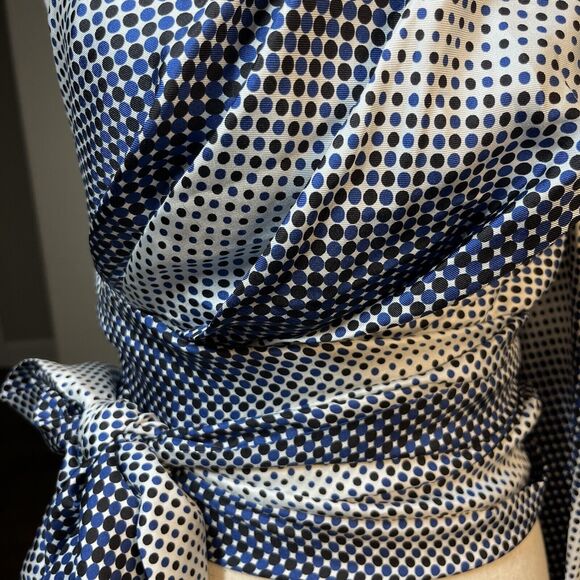 Alexandre Vauthier 100% Silk One Shoulder Statement Sleeve Wrap Blouse 40 Blue - Picture 12 of 16